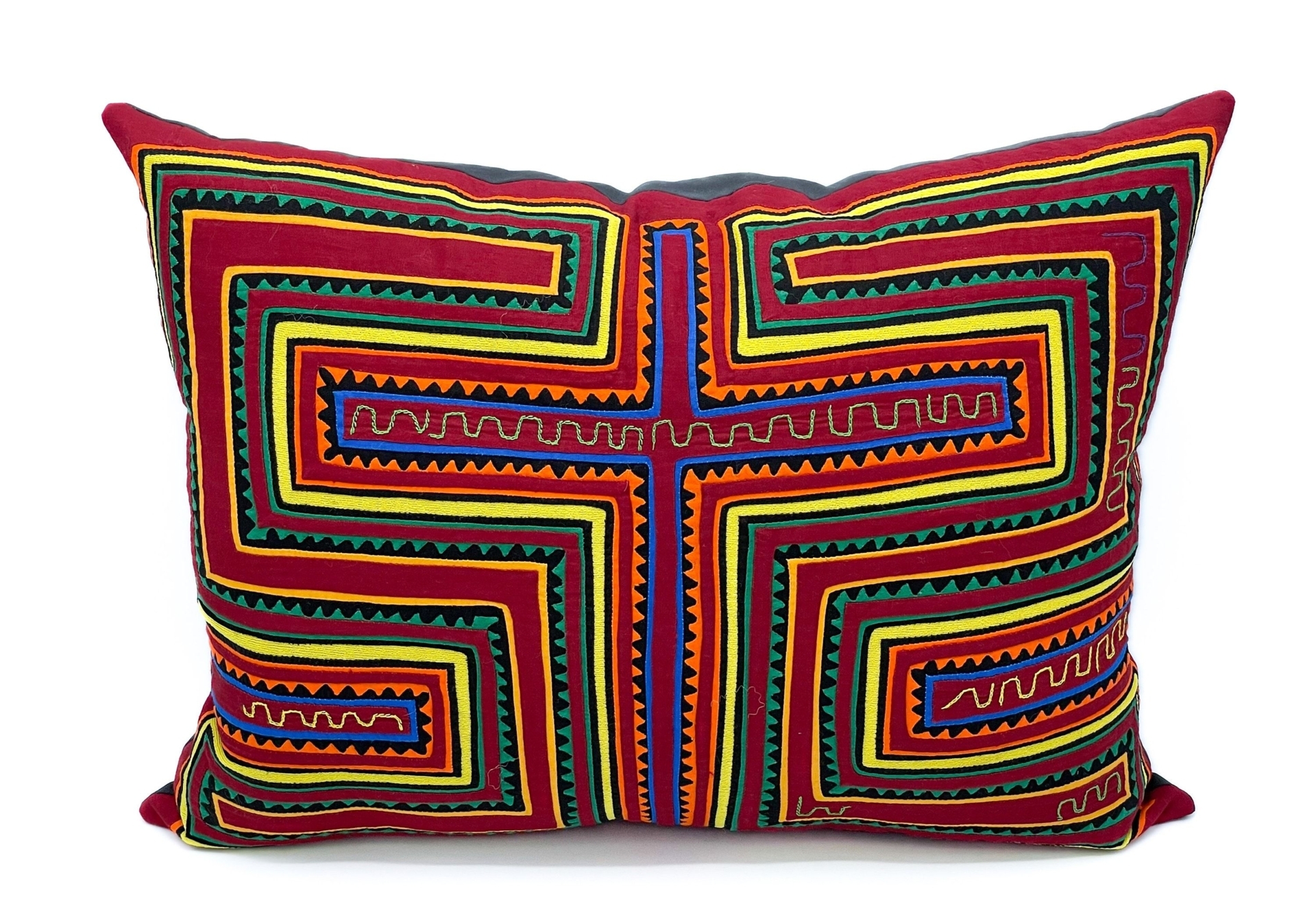 Mola from Panama Pillow / Cross Mola / Kuna Indian Mola / Panama Mola / Hand Sewn Mola /  Abstract Art Pillow