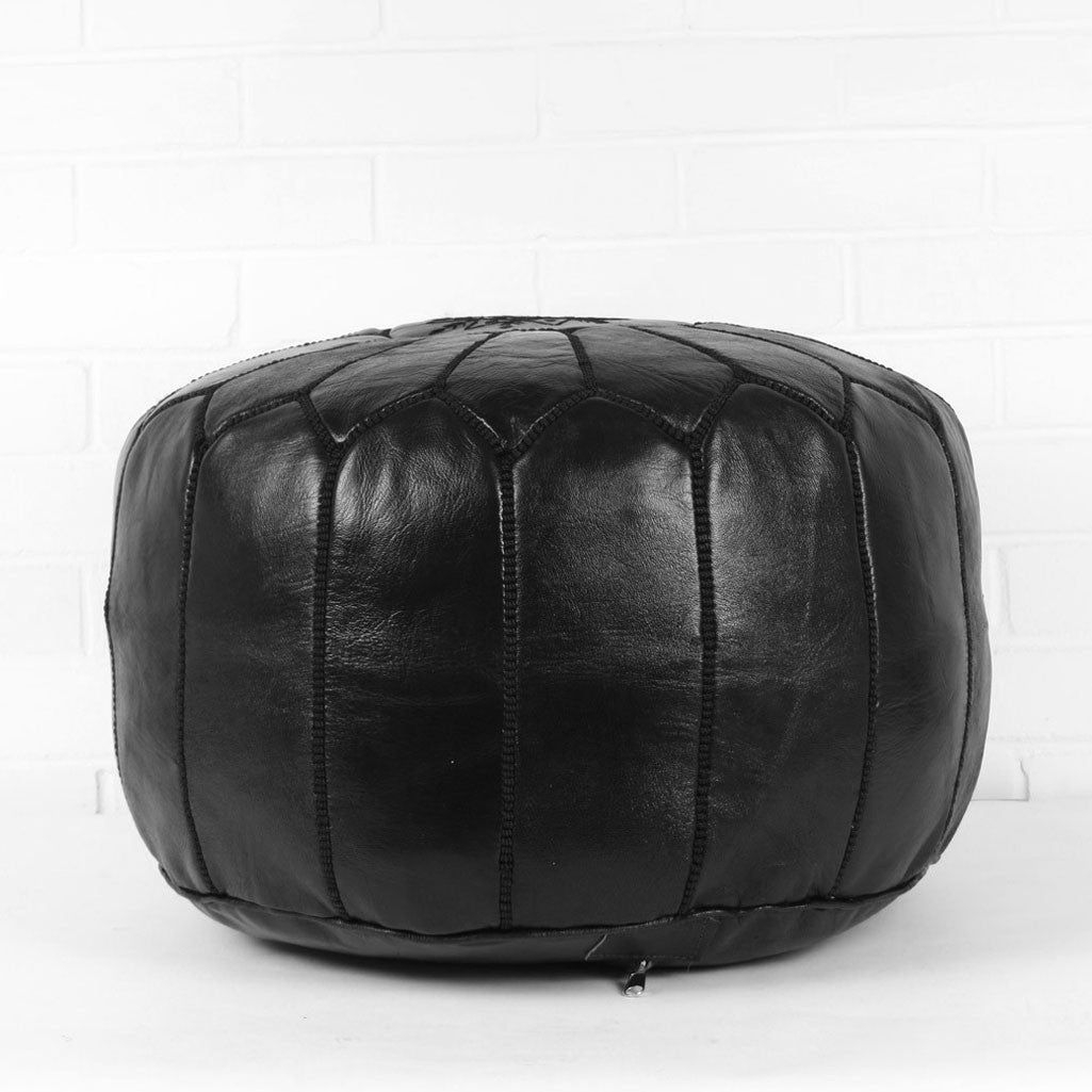 Moroccan Leather Pouf - Black