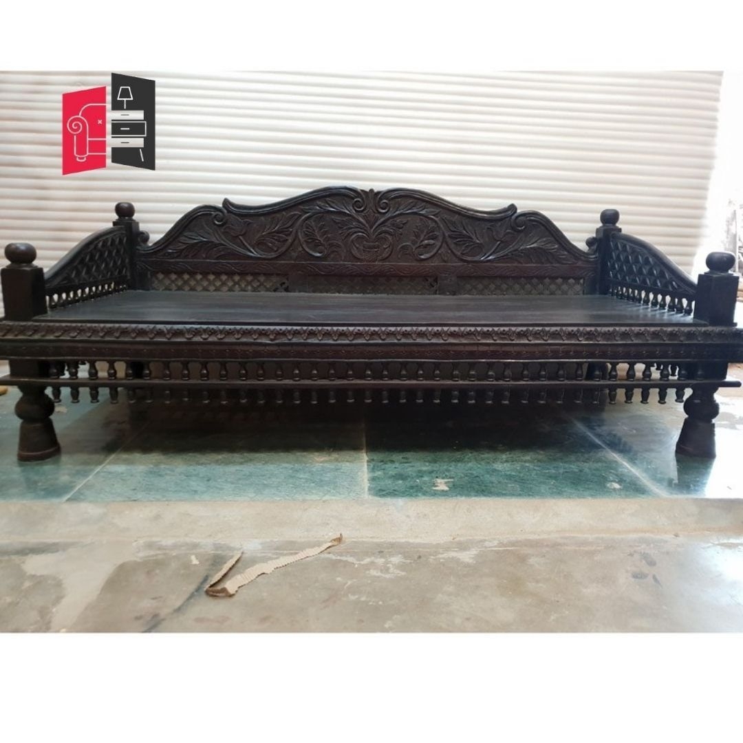 Mughal Garden Hand Carved Peacock Daybed Chocolate 180 x 80 x 85 cm