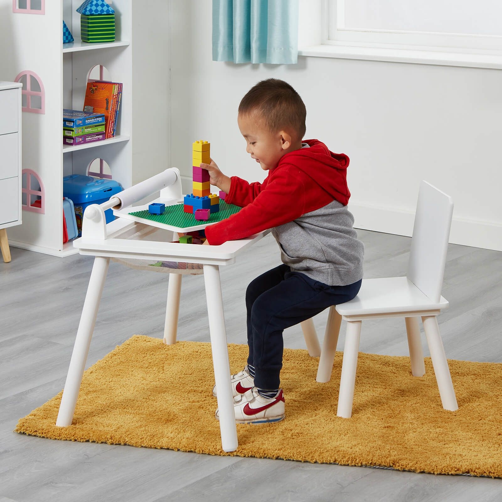 Multi-purpose Writing Table & Chair with Construction Board - White