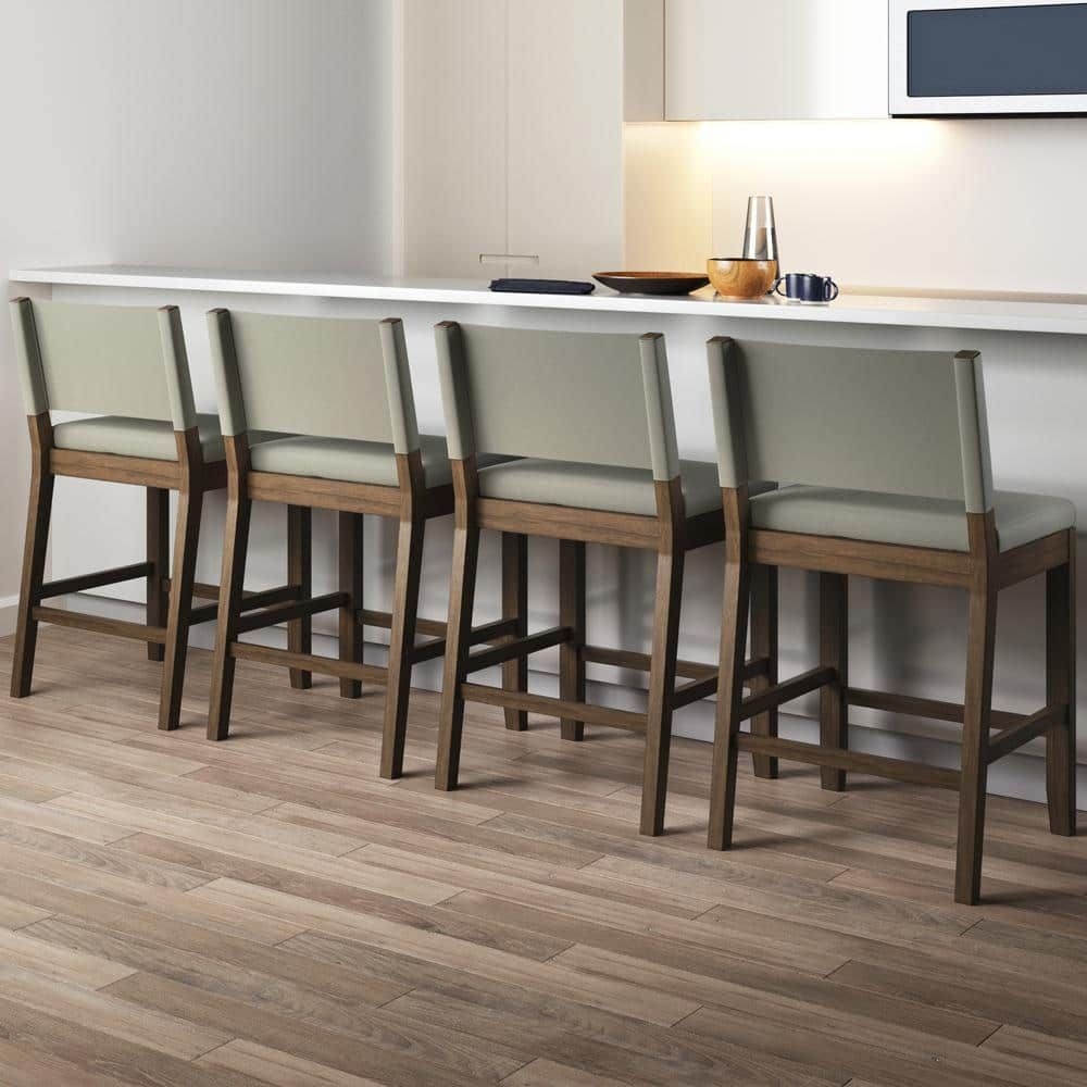 Nathan James Linus 36 in. Modern Upholstered Wood Counter Bar Height Bar Stool with Back, Light Grey/Brown, Set of 4, Light Gray/Dark Brown
