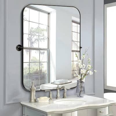 NEUTYPE 24 in. W x 36 in. H Modern Rectangle Metal Framed Pivoted Wall Vanity Mirror
