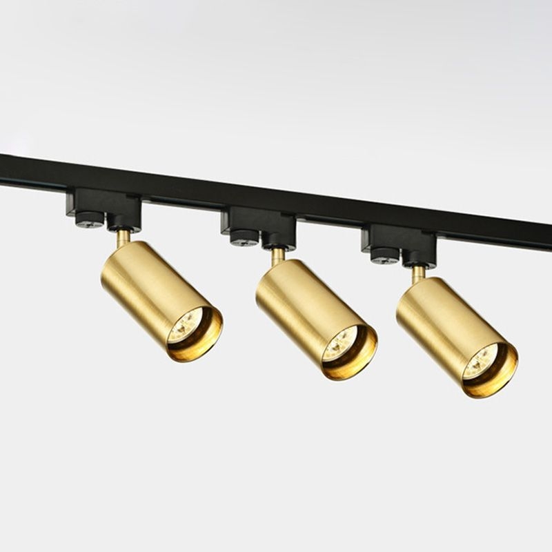 Nordic Cylindrical Metal Track Spotlights Semi Flush/Flush Ceiling Track Lighting for Foyer - 3-Light / Gold-Black