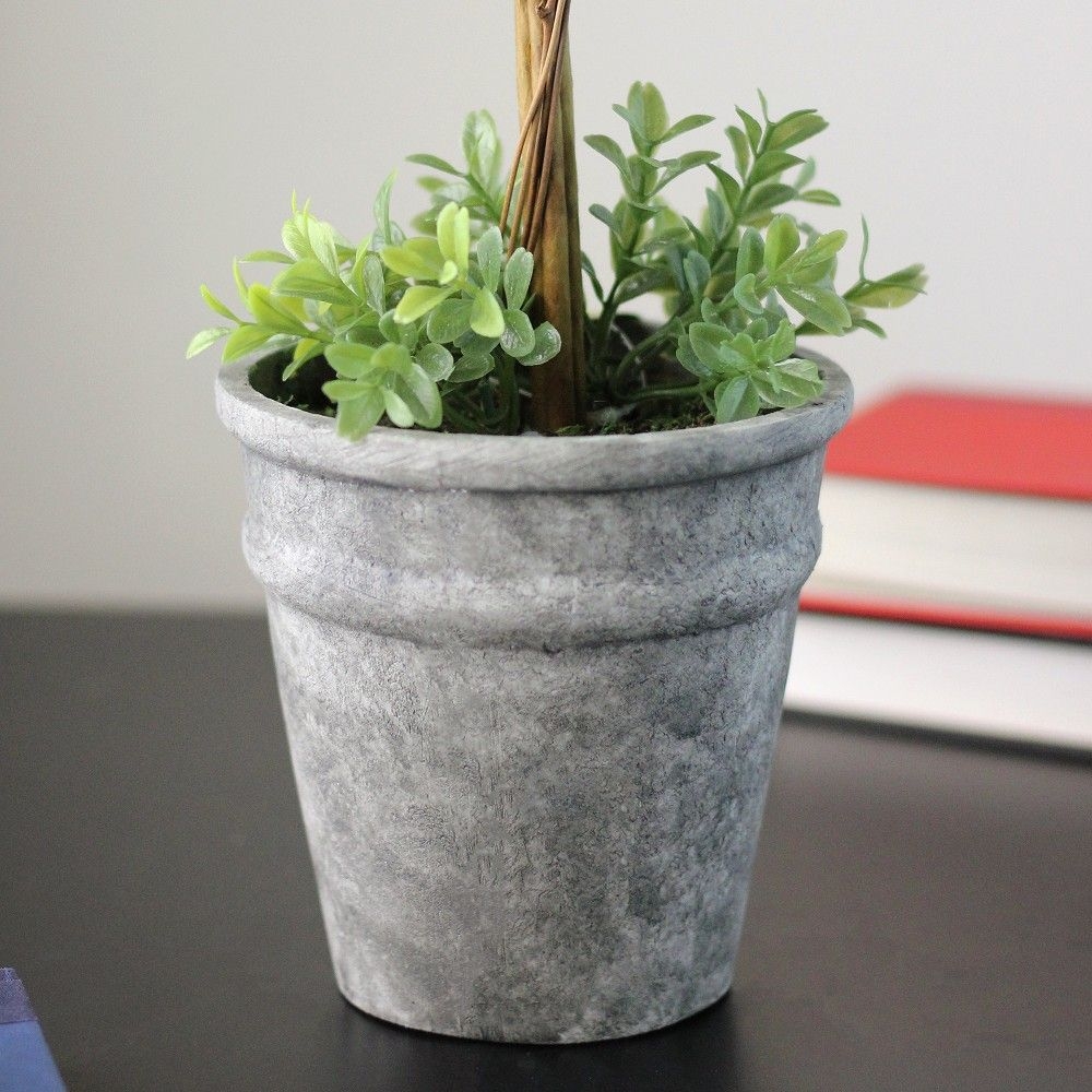 Northlight 17" Round Boxwood Topiary Artificial Potted Tree - Green/Gray