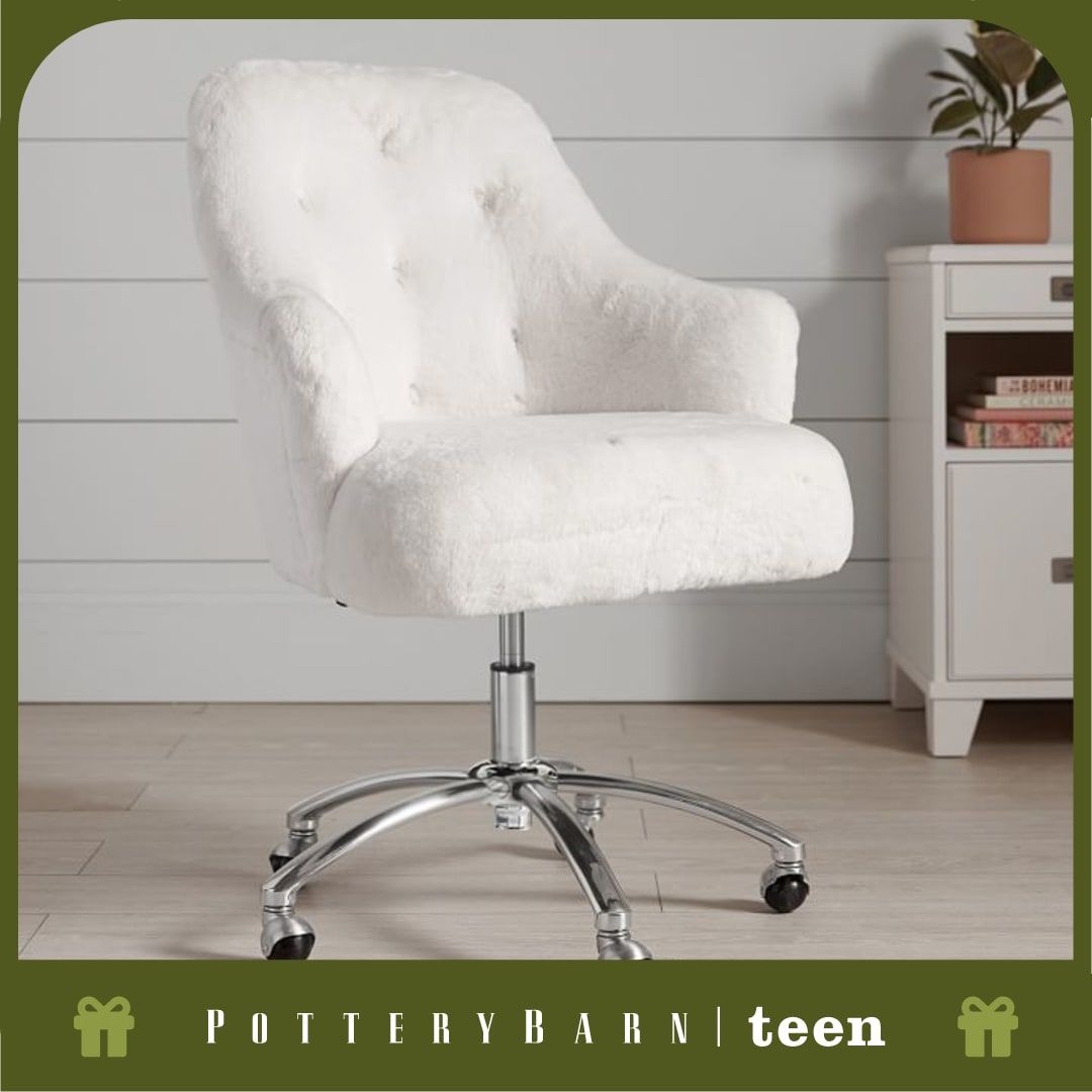 OPEN BOX Tufted Swivel Desk Chair, Polar Bear Ivory