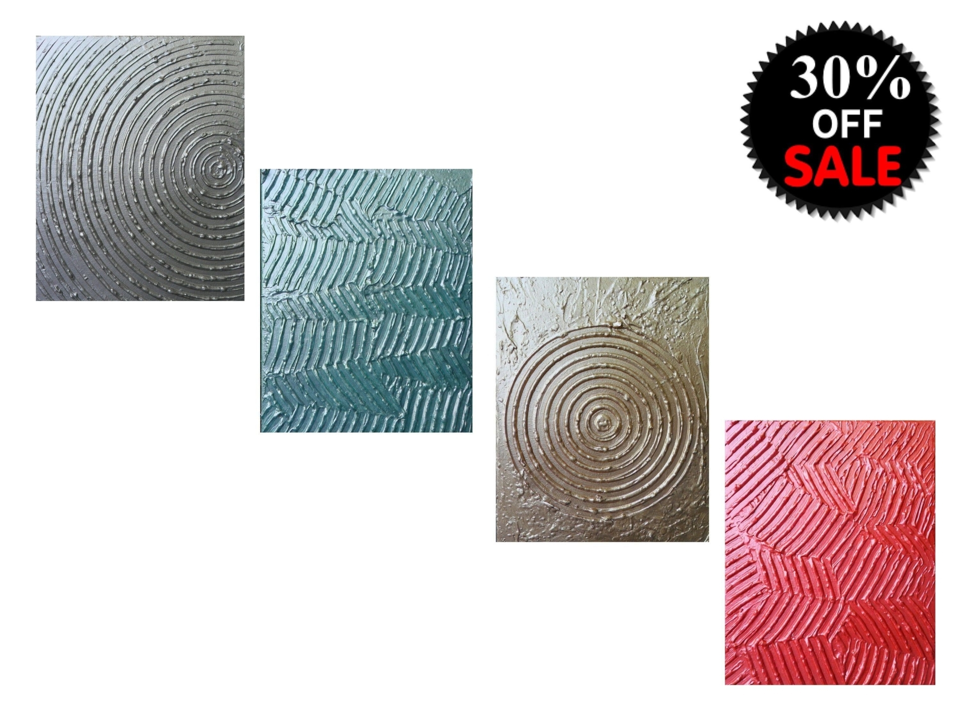 ORIGINAL Paintings - 10 x 32 -4 Panel- Quadriptych -Small Metallic Abstract - Textured - Silver - Blue - Gold - Red -Skye Taylor Fine art