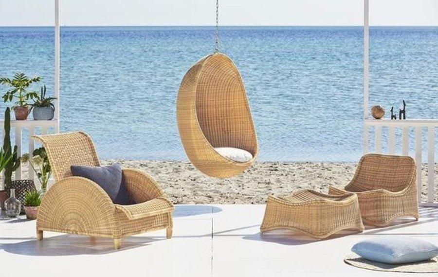 Outdoor Rattan Hanging Egg Chair - Available in Two Colors - Black / Sunbrella Sailcloth Seagull Grey / No Chain