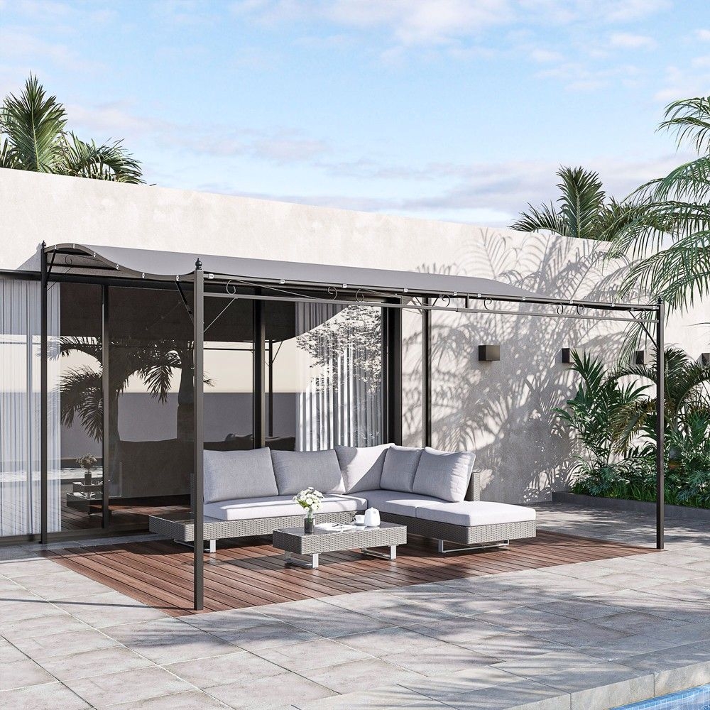 Outsunny 10' x 13' Steel Outdoor Pergola Gazebo, Patio Canopy with Weather-Resistant Fabric and Drainage Holes, Gray