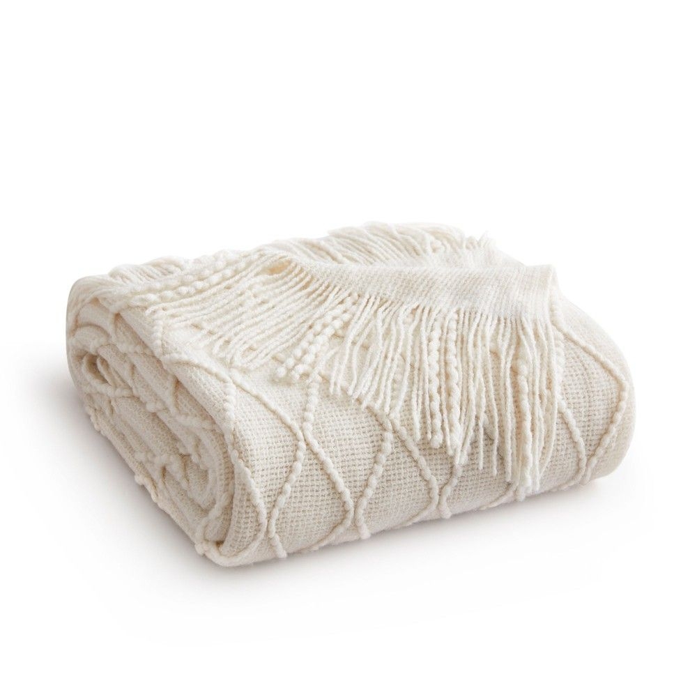 Peace Nest 50"x60" Diamond Knit Throw Blanket, Beige