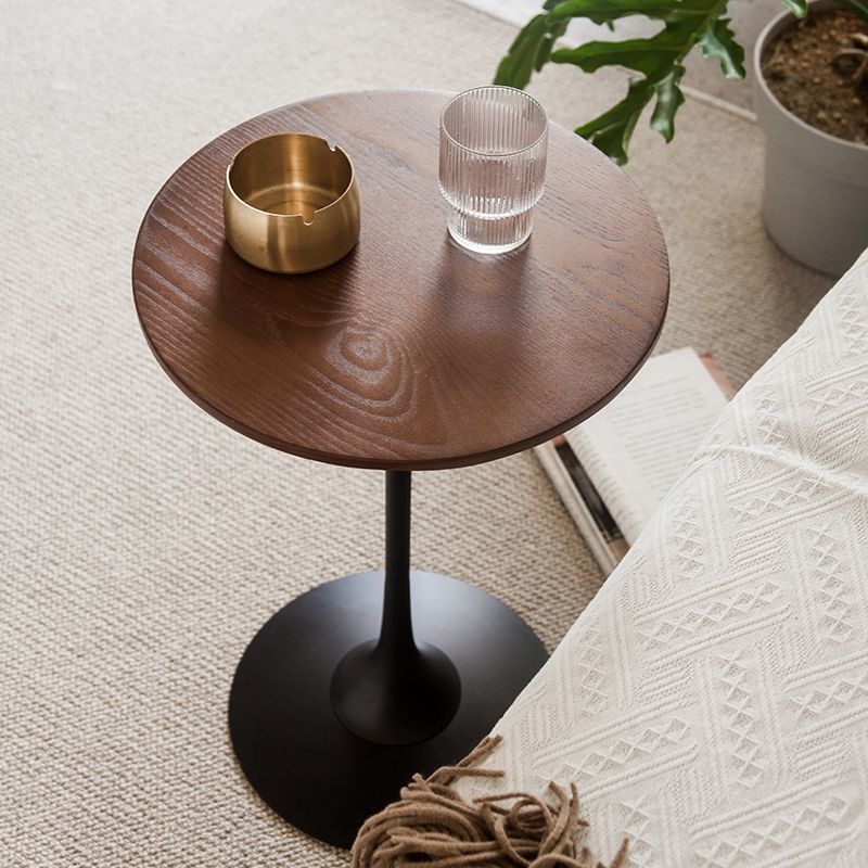 Pedestal Metal End Table Black/ Brown Round Wood Side End Table - 18L x 18W x 25.5H / Black / Black