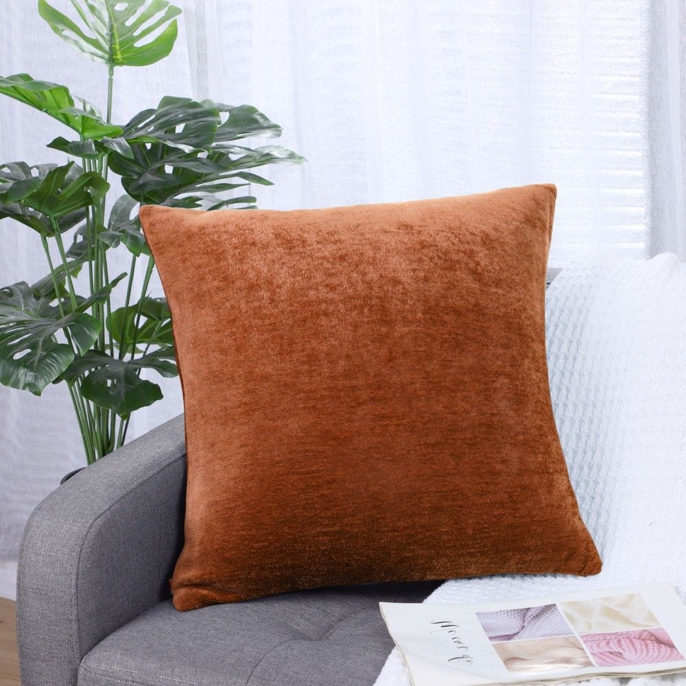 PiccoCasa Chenille Throw Pillow Covers Soft Decorative Cushion Covers Water Repellent Couch Pillowcase Burnt Orange 18"x18"