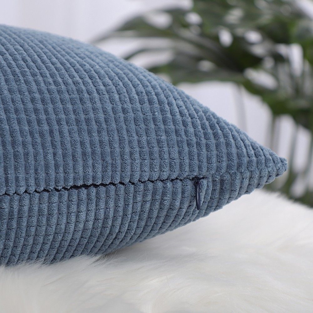 PiccoCasa Pillowcase Covers with Zipper Soft Corduroy Striped Throw Pillow Case 2Pcs Dark Blue 18" x 18"
