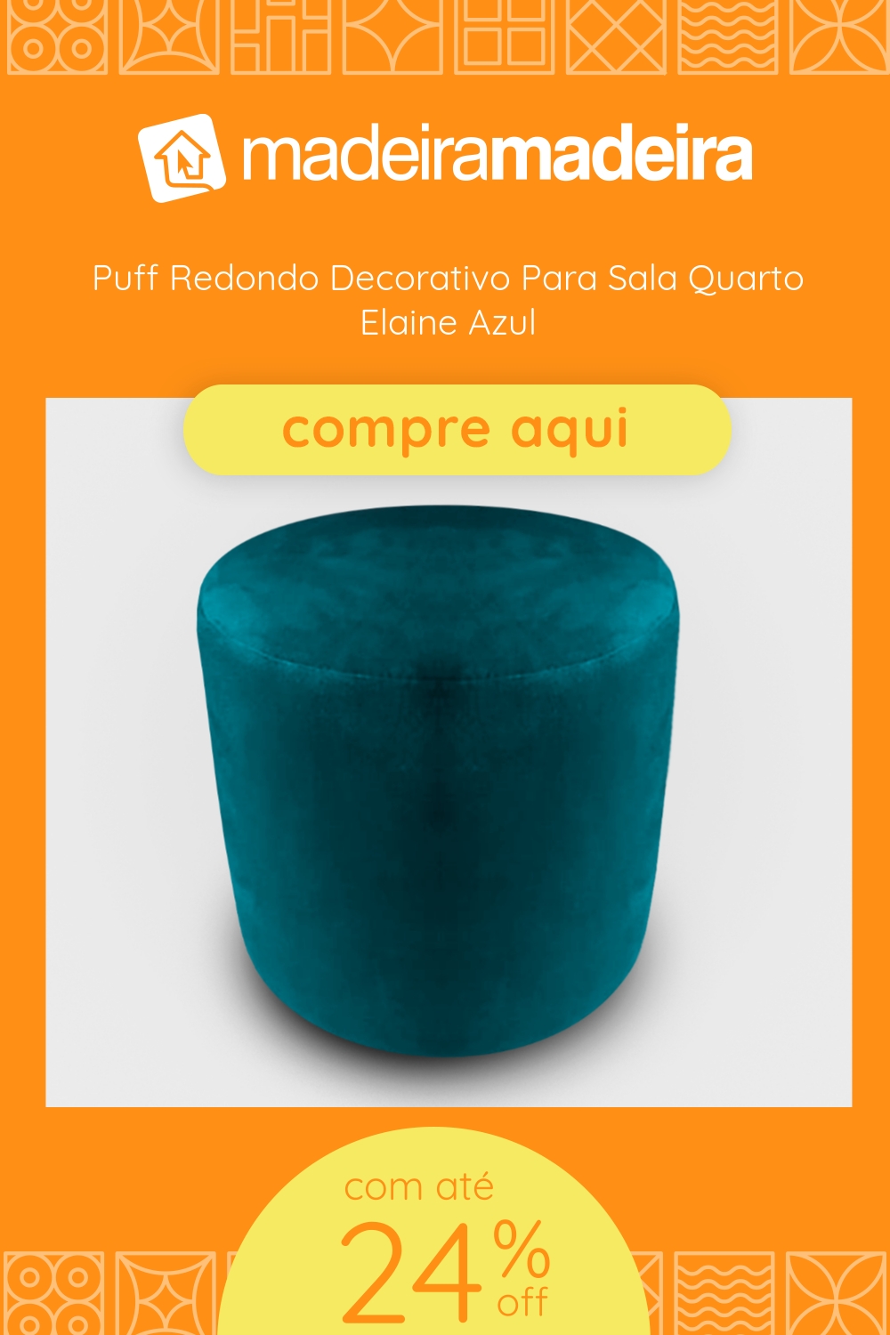 Puff Redondo Decorativo Para Sala Quarto Elaine Azul
