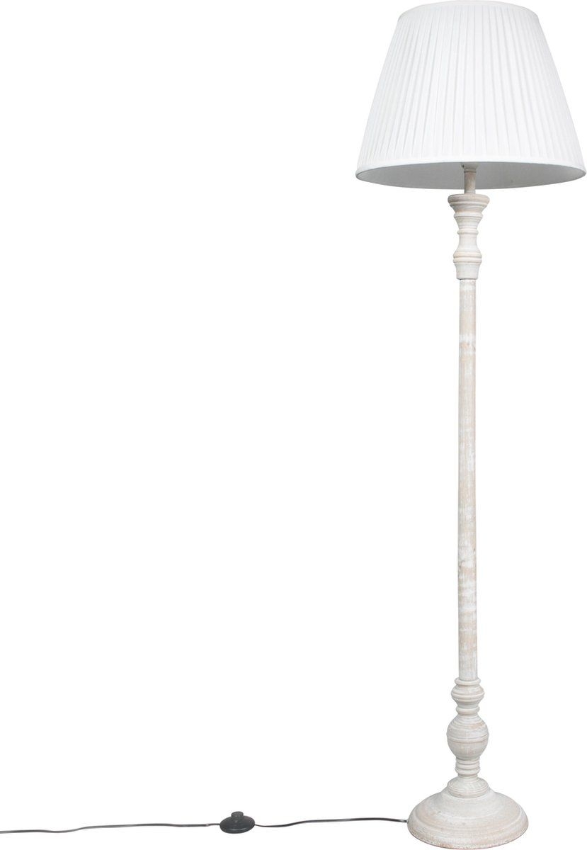 QAZQA Classico - Retro Vloerlamp | Staande Lamp met kap - 1 lichts - H 1600 mm - Crme - Woonkamer | Slaapkamer | Keuken