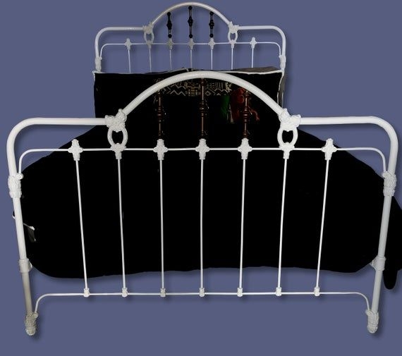 Queen Antique Cast Iron and Brass Bed, Antique Iron Bed, Wrought Iron Bed, Queen Bed Frame, Victoria