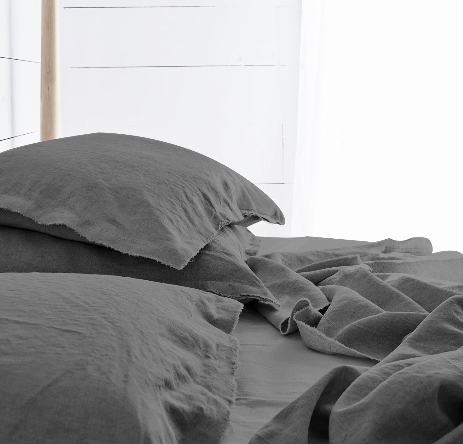 Raw Edged Grey - 100% Pure Linen | Linen Cotton Mix | 3 Piece Duvet Cover Set | 4 Piece Sheet Set | Handmade | Pre-washed | Soft