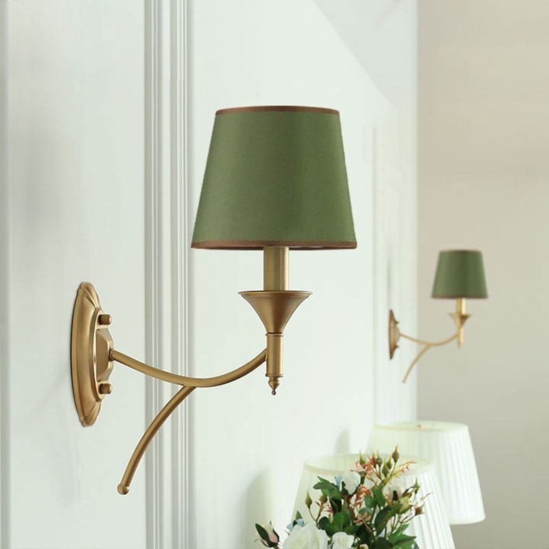 Retro Style Tapered Shade Wall Mount Light Fabric Wall Light Fixture for Corridor - 2-Light / White