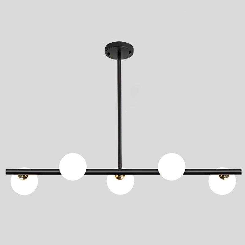 Round-Shaped Island Lighting Idea Nordic-Style Glass Chandelier Lighting Fixture - 5-Light / Black