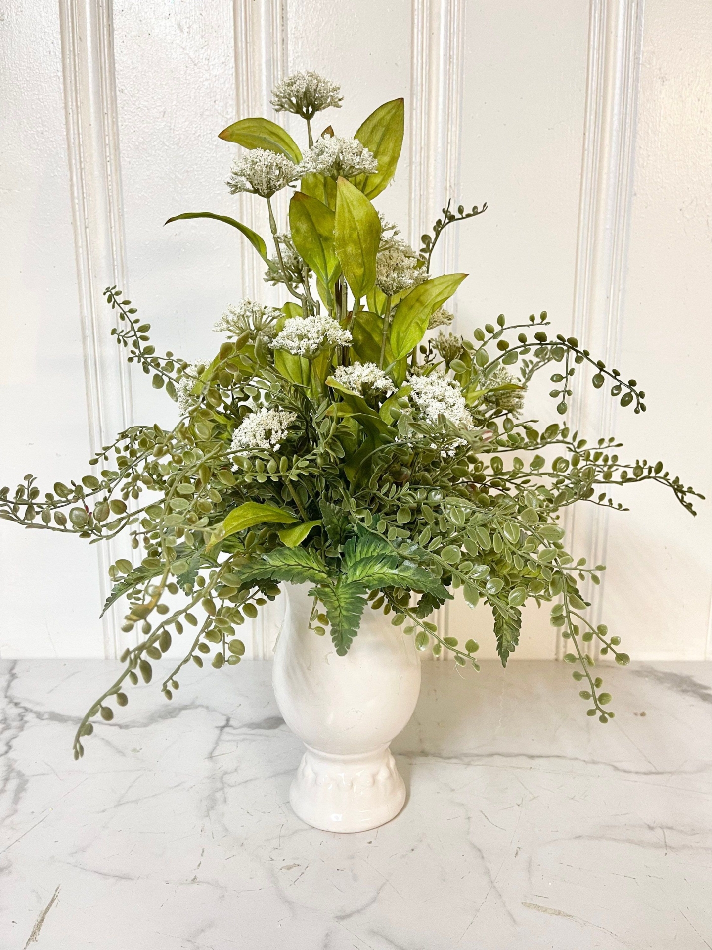 Round Tabletop Arrangement | Wildflower Table Arrangement | White Table Arrangement | Dining Table Centerpiece | Willa Green