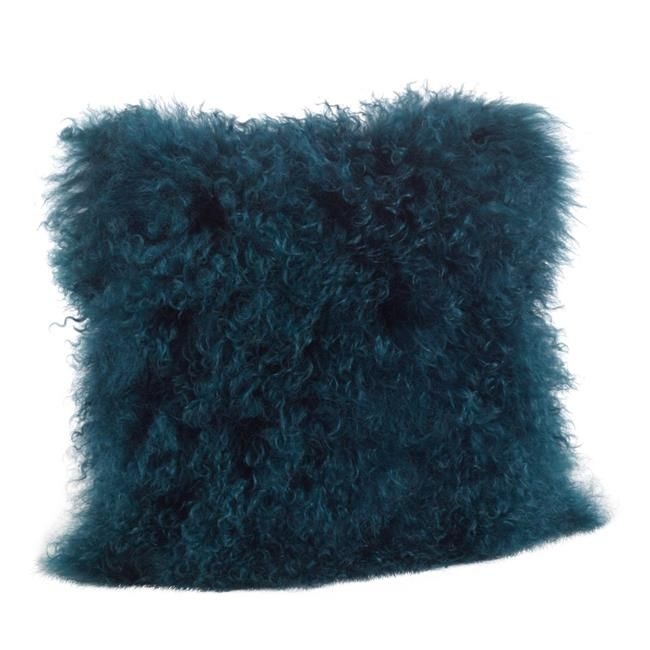 SARO 3564.TE16S 16 in. Wool Mongolian Lamb Fur Throw Pillow - Teal