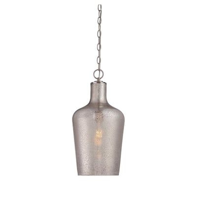 Savoy House Franklin 10 in. W x 20 in. H 1-Light Satin Nickel Shaded Pendant Light with Mercury Glass Shade