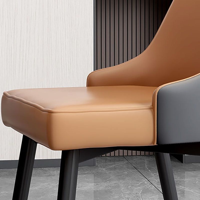 Scandinavian Design Upholstered Armless Dining Chairs Solid Back Dining Side Chair - Brown / 4 Piece Set