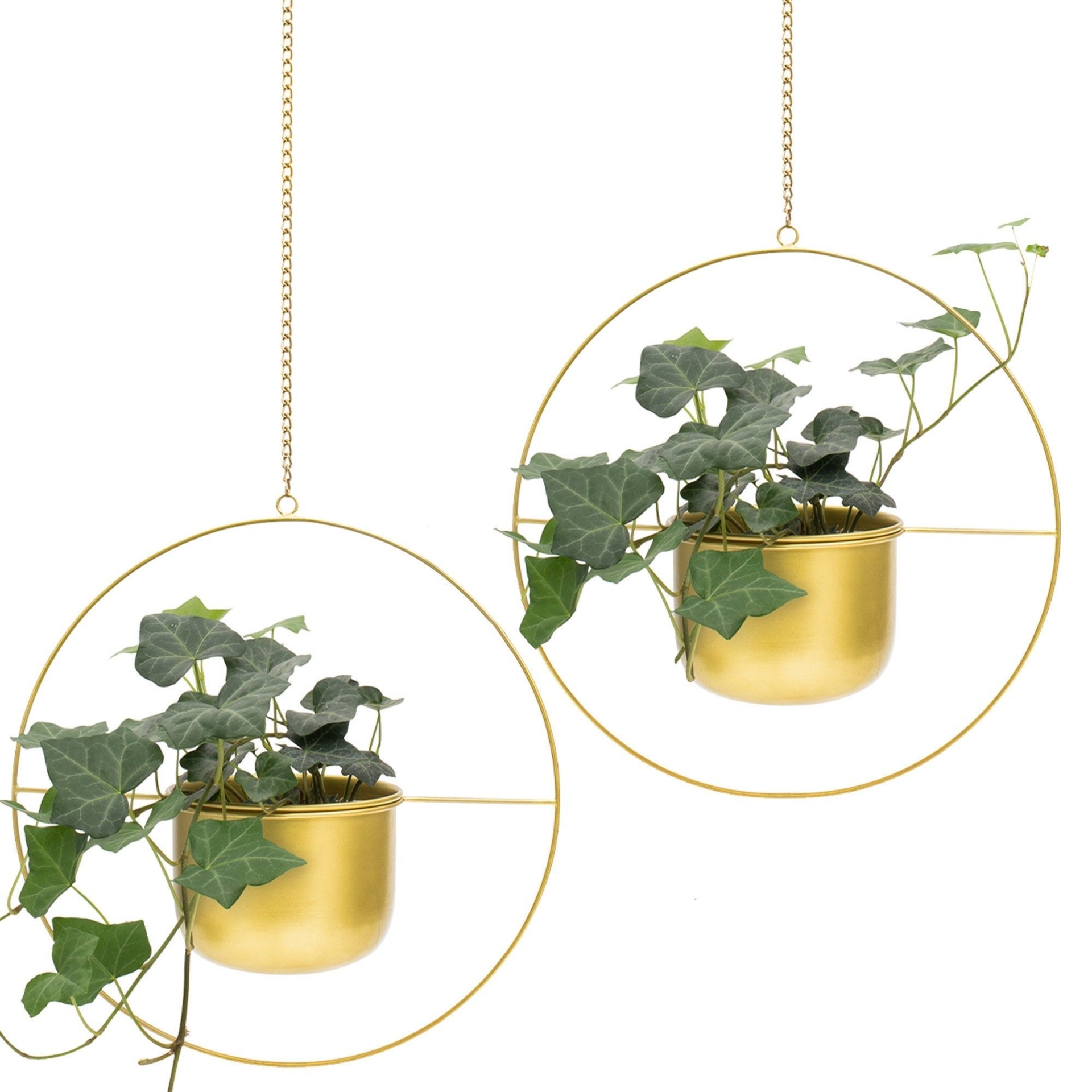 Set 2 Brass Gold Hanging Plant Pot, Boho Planter Pot Holder, Brass Gold Planter, Mid Century Modern, Geometric, Minimalist Planter, Indoor