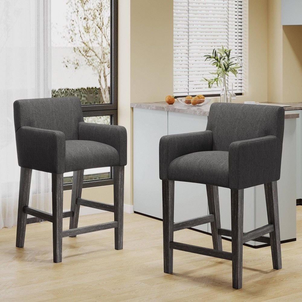 Set of 2 26" Armga Contemporary Fabric Upholstered Wood Counter Height Barstools Charcoal/Gray - Christopher Knight Home