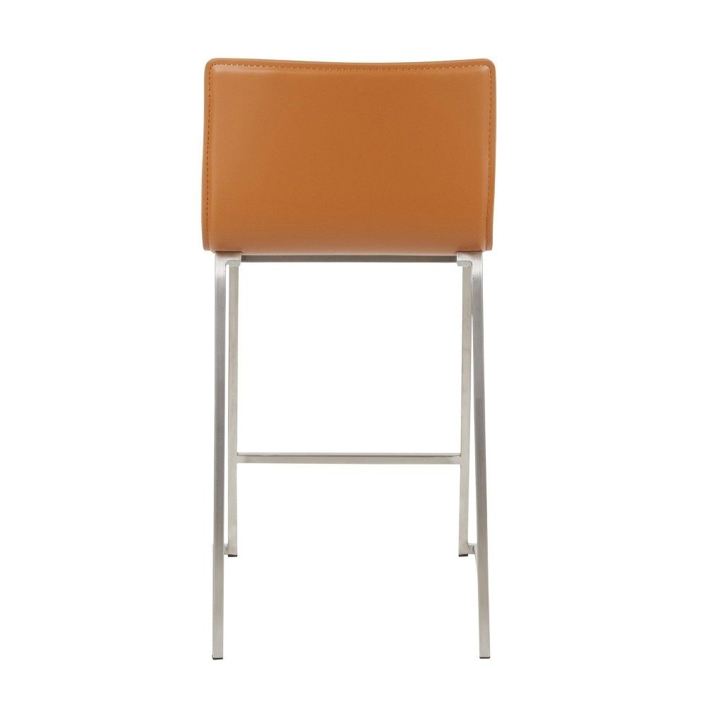 Set of 2 26" Mara Contemporary Counter Height Barstools Stainless Steel/Camel Brown - LumiSource