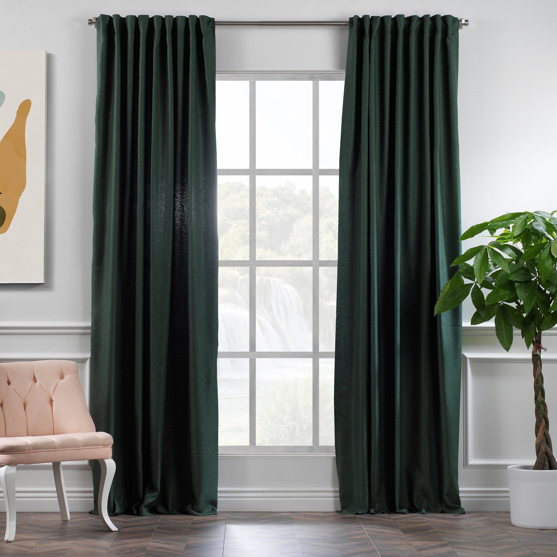 Set of 2 Decorative Linen Curtain Dark Green Color, Boho Linen Curtain Extra Long and Extra Wide ,Custom Made Curtain Christmas Gift Curtain