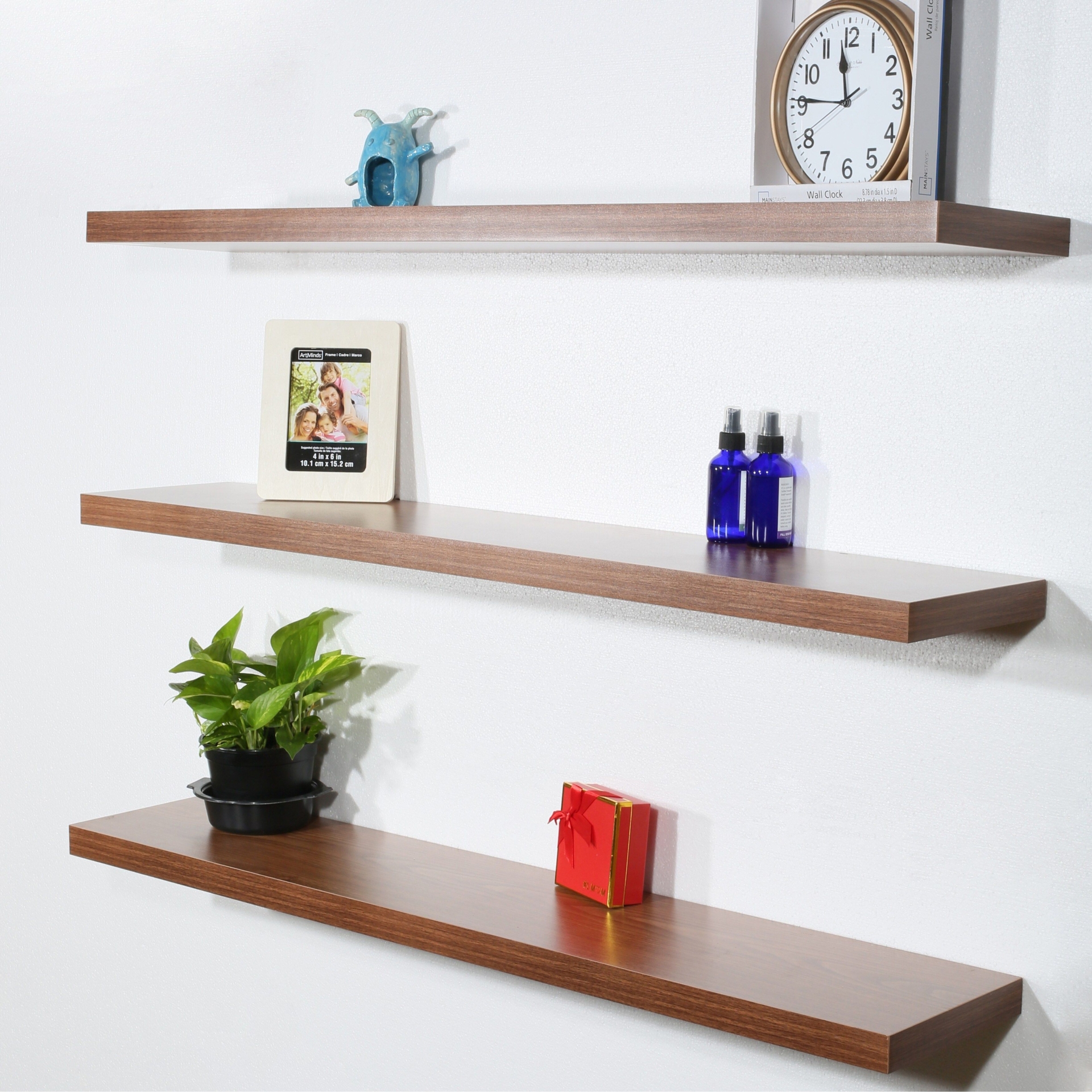Set of 3 Modern and Contemporary JD Walnut Floating Shelves - 47.2*9.25*1.5 inches