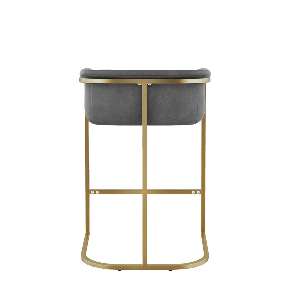 Set of 4 Modern Velvet Upholstered Counter Height Arm Bar Stools with Gold Frame Gray-ModernLuxe