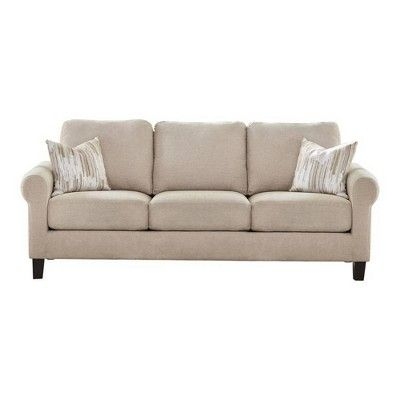 Sofa with Rolled Arms and Box Cushioned Seat Beige - Benzara