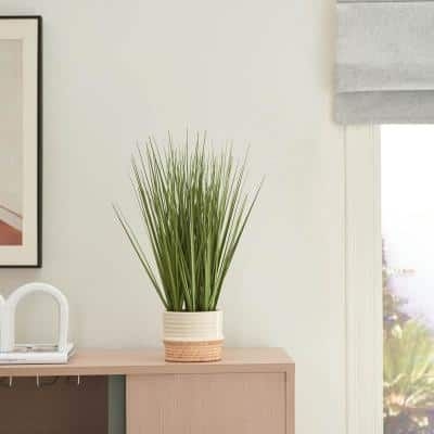 Sophisticated 20 in. Green Artificial Onion Grass in Ceramic Pot