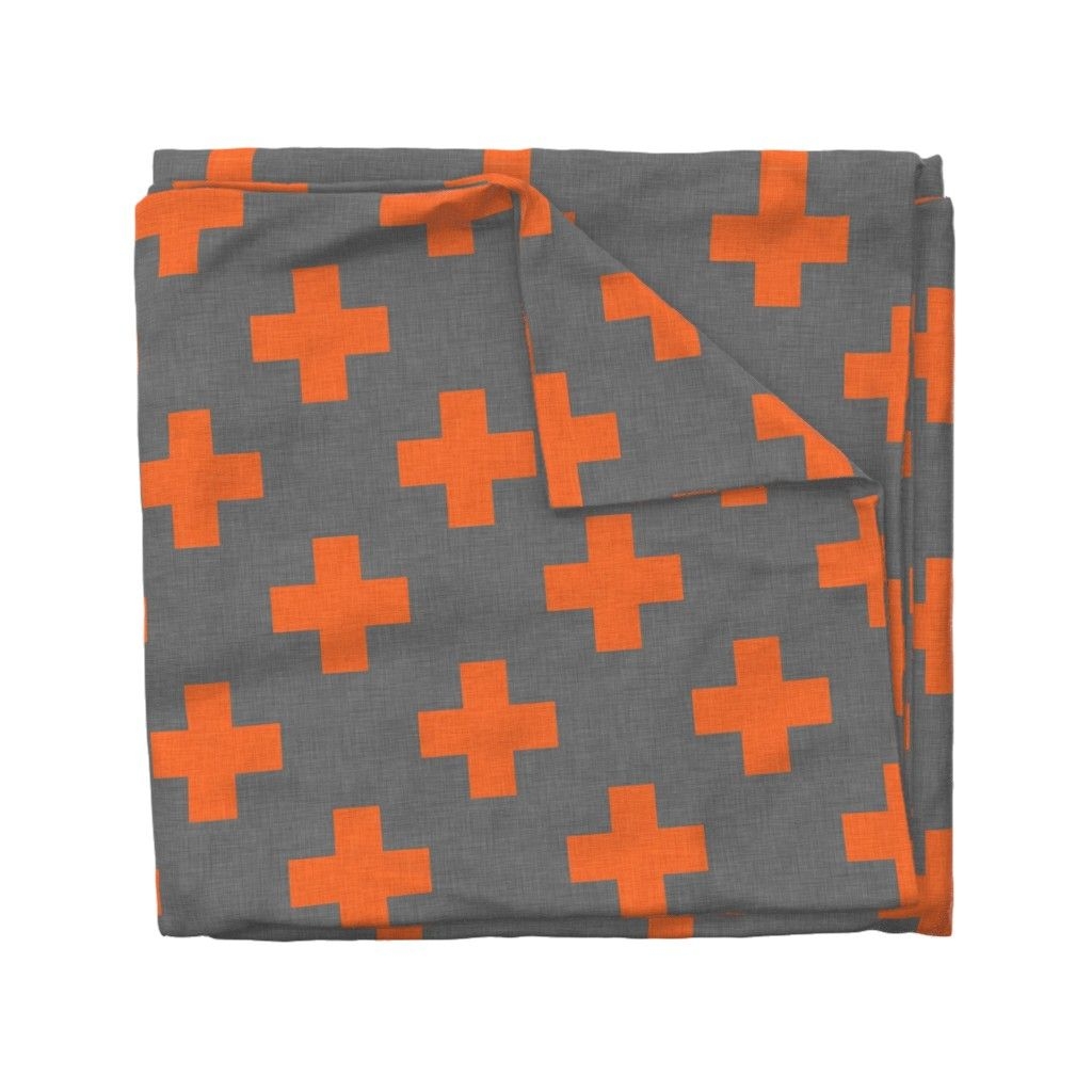 Spoonflower Duvets - Plus Orange Linen Gray Abstract Holli Zollinger Geometric Large Scale Repeats