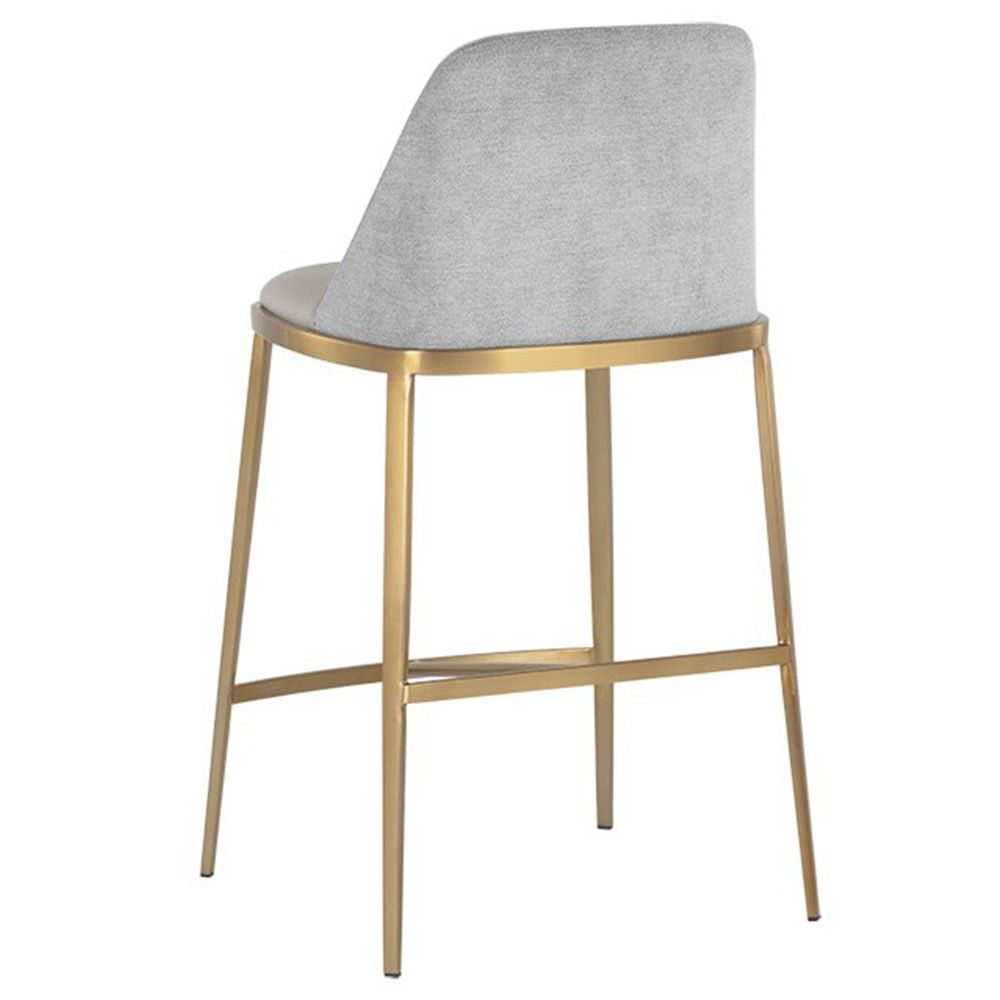 Sunpan Dover Regency Stone Grey Upholstered Gold Stainless Steel Counter Stool | Steel/Gold