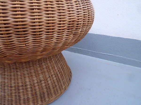 Table mushroom en rotin et verre