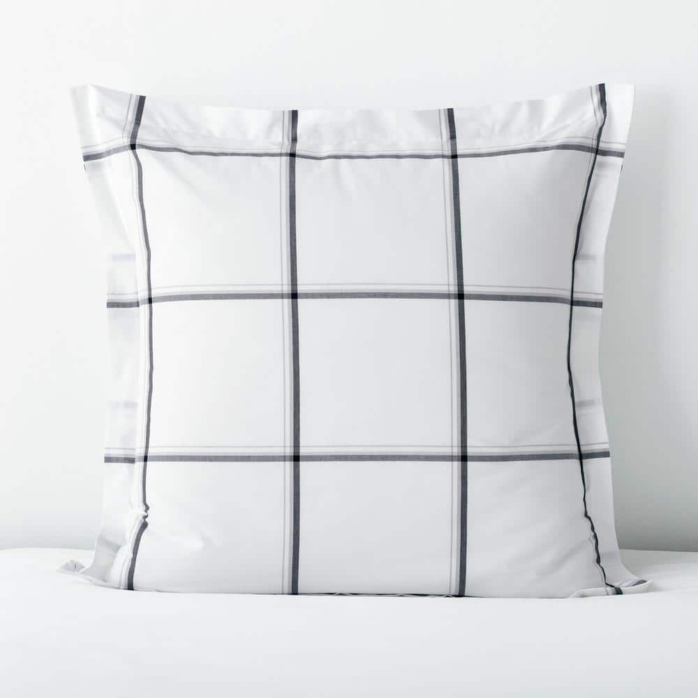 The Company Store Window Pane Plaid Black 200 Thread Count Yarn-Dyed Cotton Percale Euro Sham