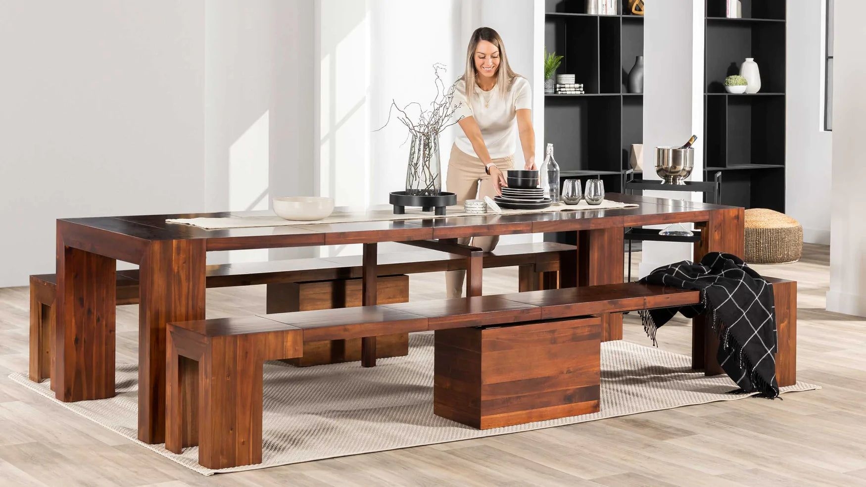 The Gathering - Extendable Dining Table Set, Wooden, American Walnut | Transformer Table