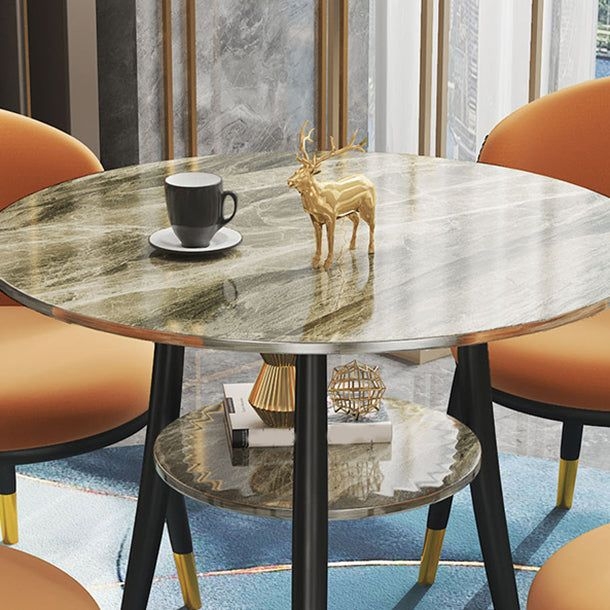 Traditional Luxury Dining Table Round Sintered Stone Dinner Table with Black Frame - White / 23.6L x 23.6W x 29.5H / Without Chairs