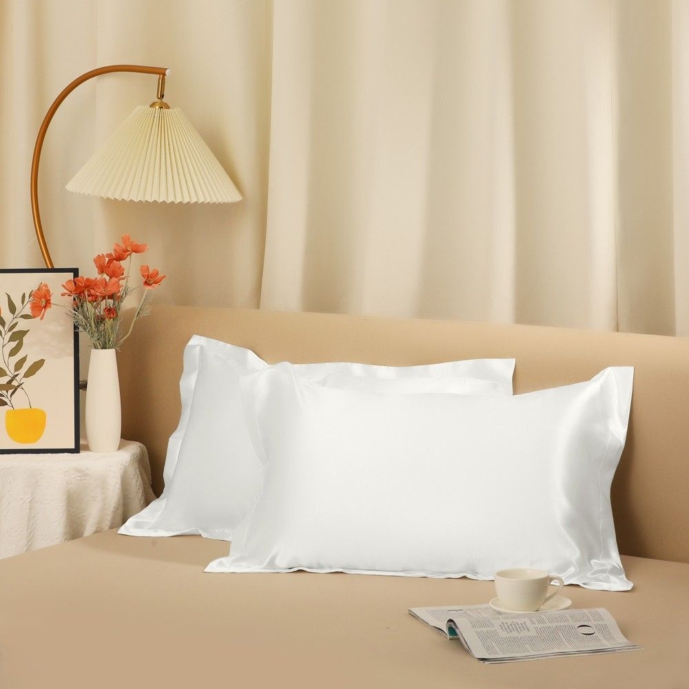 Unique Bargains Satin Soft Hair and Skin Envelope Closure Pillowcase White Queen 2 Pcs