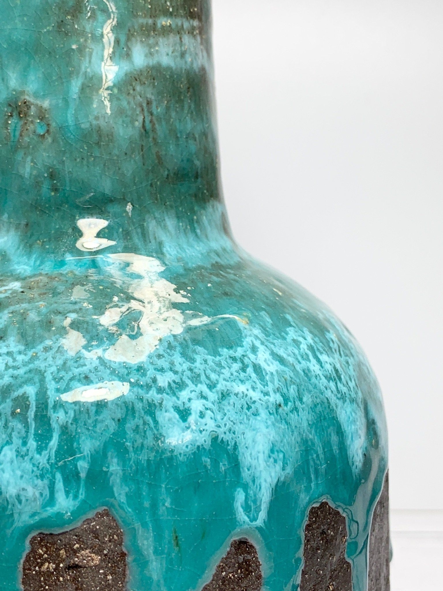 Vintage Emerald Green Ceramic Table Lamp 1960s 1970s Turquoise Jade Teal Pottery