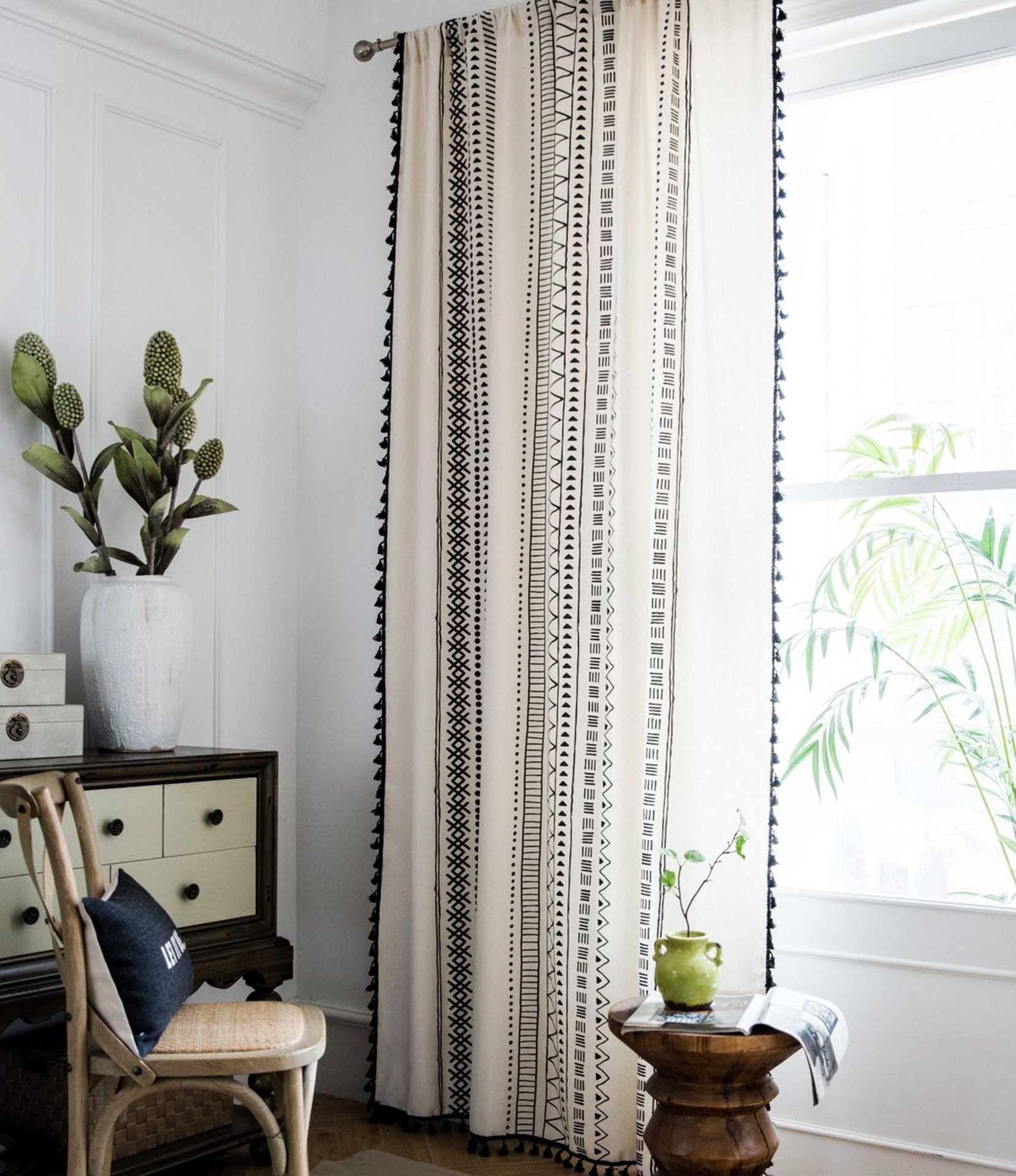 White Boho Curtains, Cotton Linen Curtains, Boho decor, Boho Curtain Panels, Bedroom Living Room Curtain, Customizable Curtain