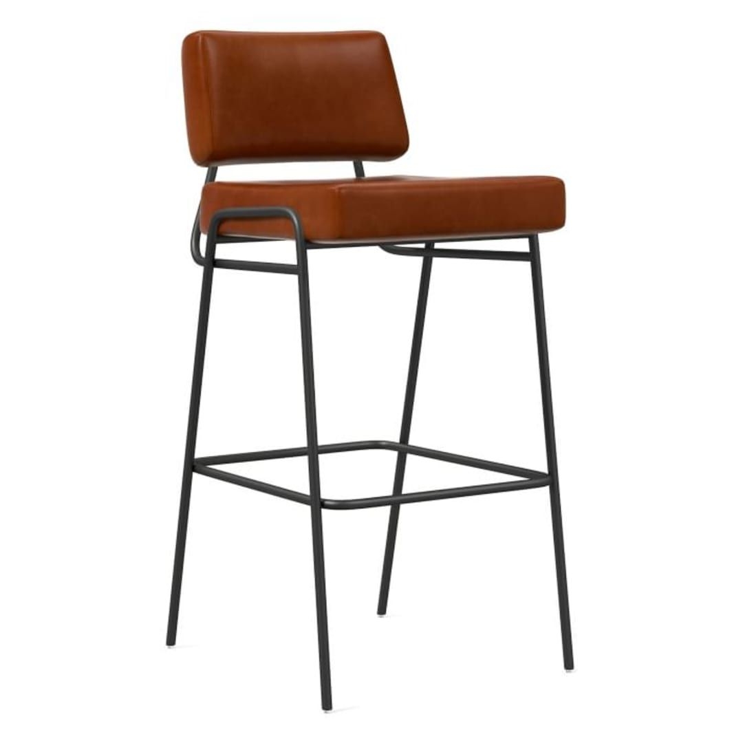 Wire Frame Bar Stool, Saddle Leather, Nut, Dark Bronze