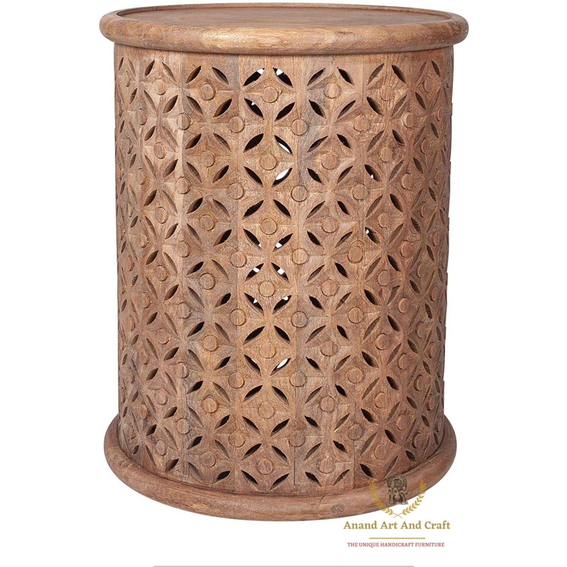 Wood Coffee Table Wooden Carved Round Coffee Table Solid Wood Drum Table Stool Brown Home Decor Indian Handicraft Art