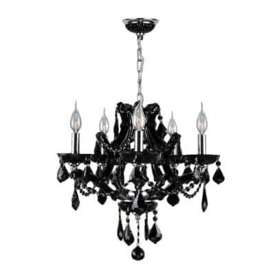 Worldwide Lighting Lyre Collection 5-Light Polished Chrome and Black Crystal Chandelier