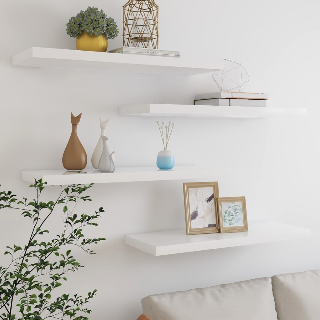 ZNTS Floating Wall Shelves 4 pcs Oak and White 80x23.5x3.8 cm MDF 326581