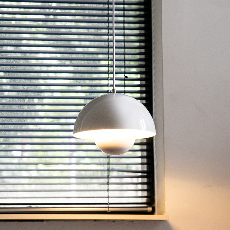 1 Light Metal Suspension Pendant Modern Semi Spheres Dining Room Hanging Light Fixtures - Red