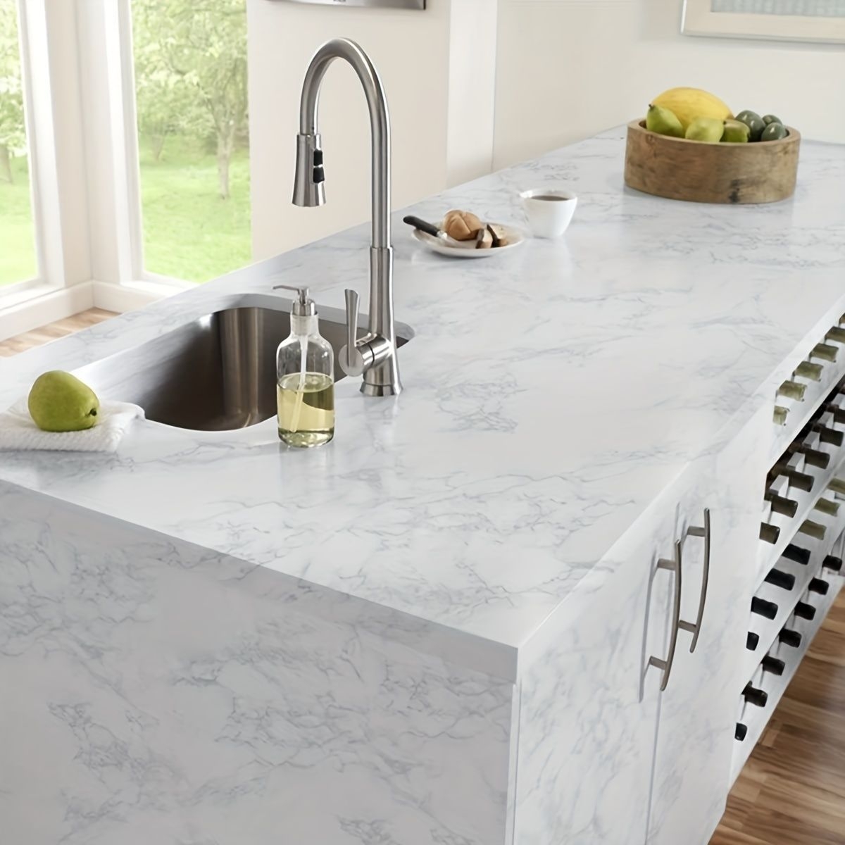 1 Roll Self-adhesive Wallpaper, White Marble Self-adhesive Contact Paper, Peel And Stick, Waterproof Removable Living Room Kitchen Bedroom Dormitory Wallpaper, Furniture Refurbishment Wallpaper, Fall Aesthetic Wallpaper