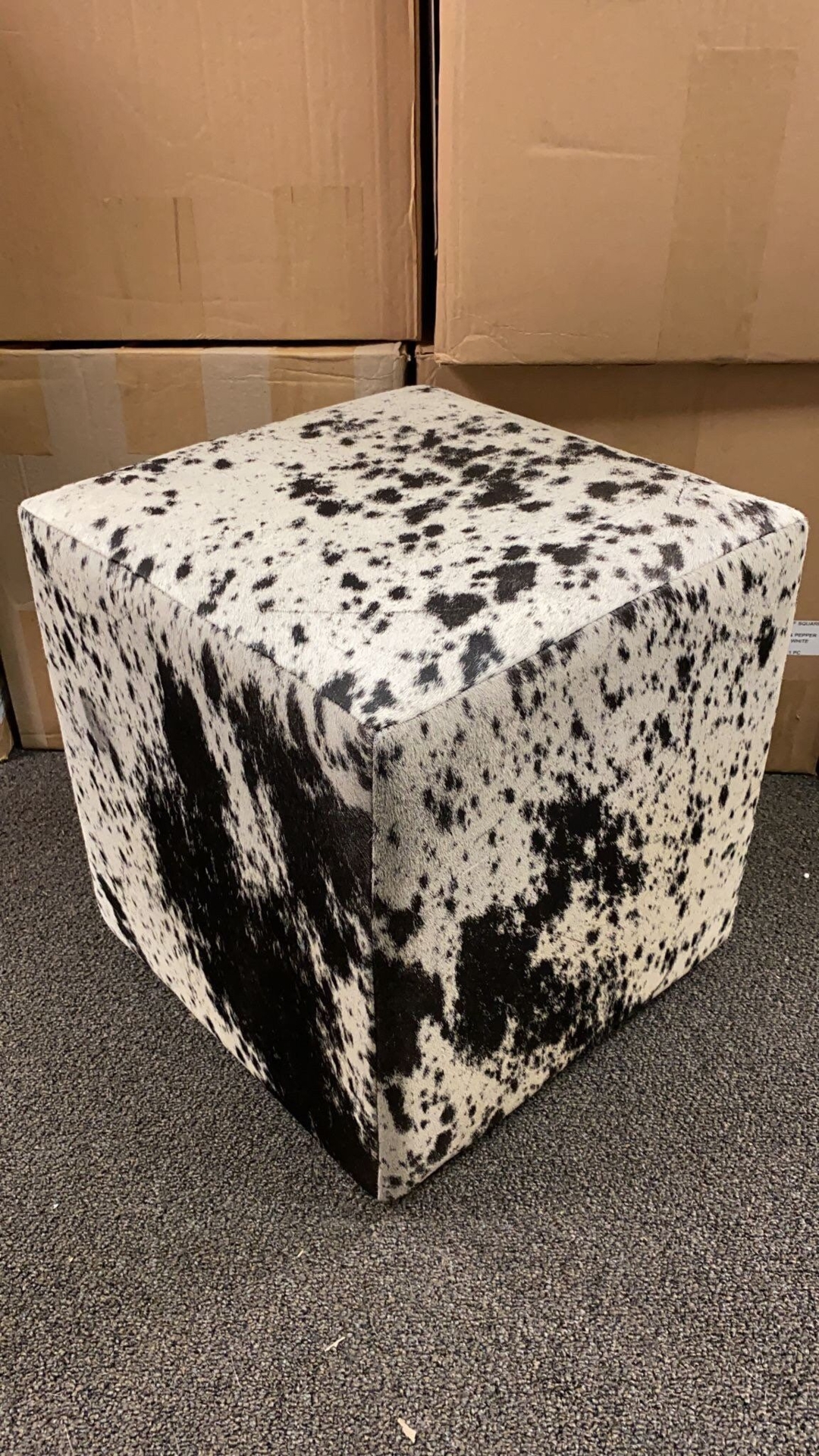 100% Brazilian Genuine Cowhide Square Pouf Ottomon Foot Stool- Salt & Pepper